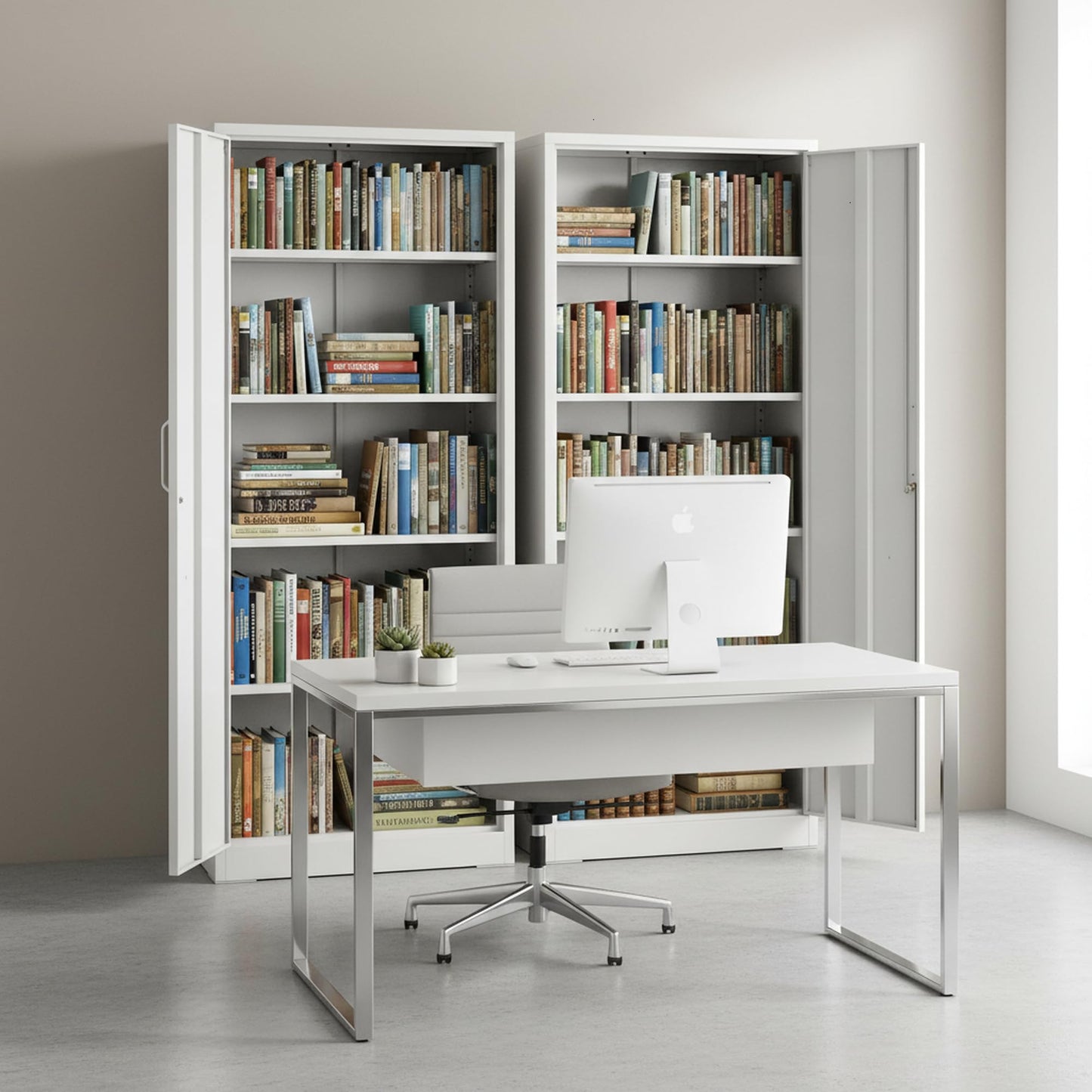 GDFStudio Ironclad 71" Metal Storage Cabinet with Locking Doors & 4 Adjustable Shelves, Heavy-Duty Steel File Cabinet Garage Storage Cabinet Metal Shelving for Office Warehouse Home School, White