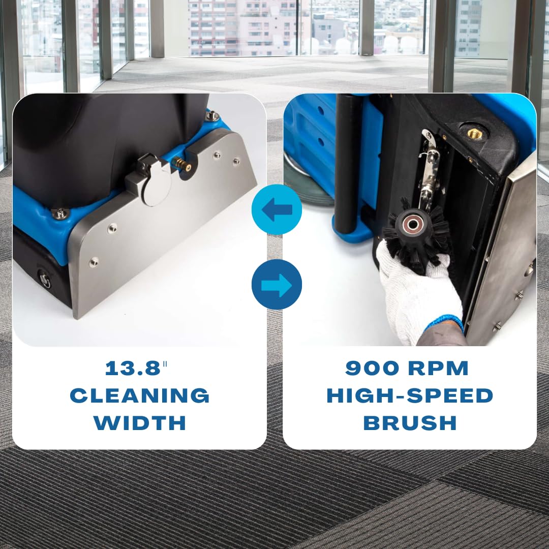 Commercial Walk-Behind Carpet Extractor Machine, 160 PSI Cold Water Carpet Cleaner, 21 KPA Suction, 13.8" Brush Width, 18.5" Squeegee Width, 10.5-Gal Solution Tank, 8-Gal Recovery Tank
