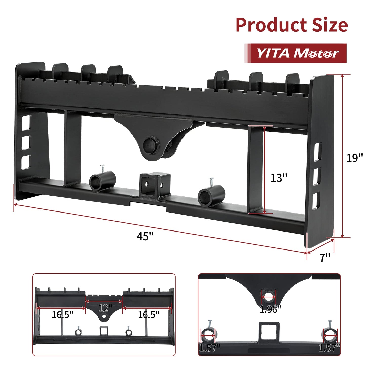 YITAMOTOR 45" Skid Steer Pallet Forks Frame Attachment, 3000 lbs Capacity