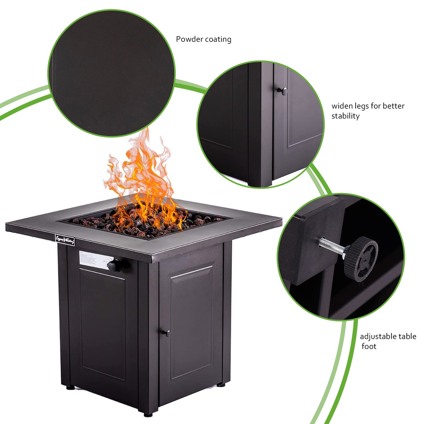 Outdoor Fire Pit Table, 50,000 BTU Gas Firepit, 28 Inch Propane Fireplace for Outside Patio Deck and Garden, CSA Certified Fire Dinning Table with Lid and Lava Rock, Mocha