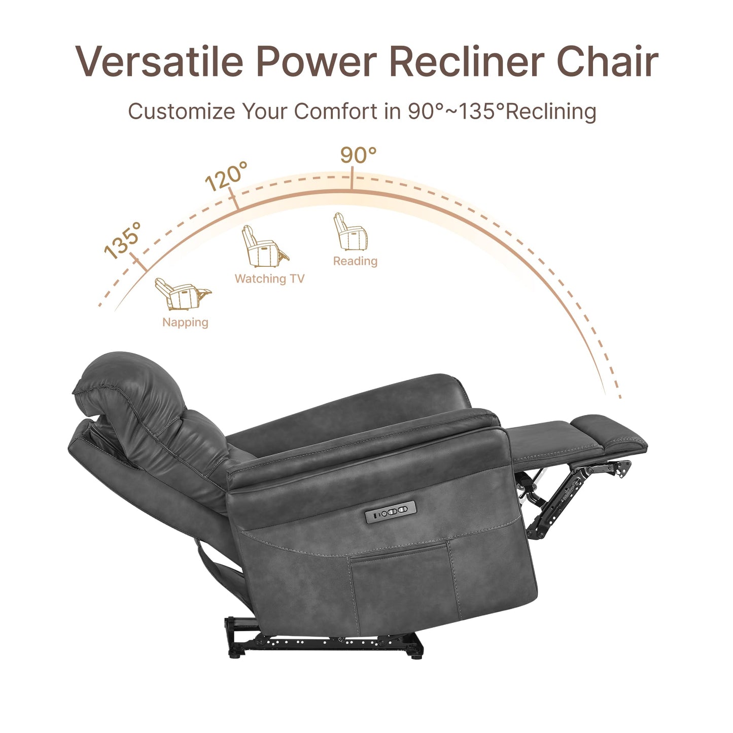 KISLOT Power Recliner Chair with Adjustable Headrest and Footrest, Dual Motor Leather Reclining Chair with USB/Type-C Charging, Zero Gravity Modern Electric Recliner for Adults Living Room Bedroom