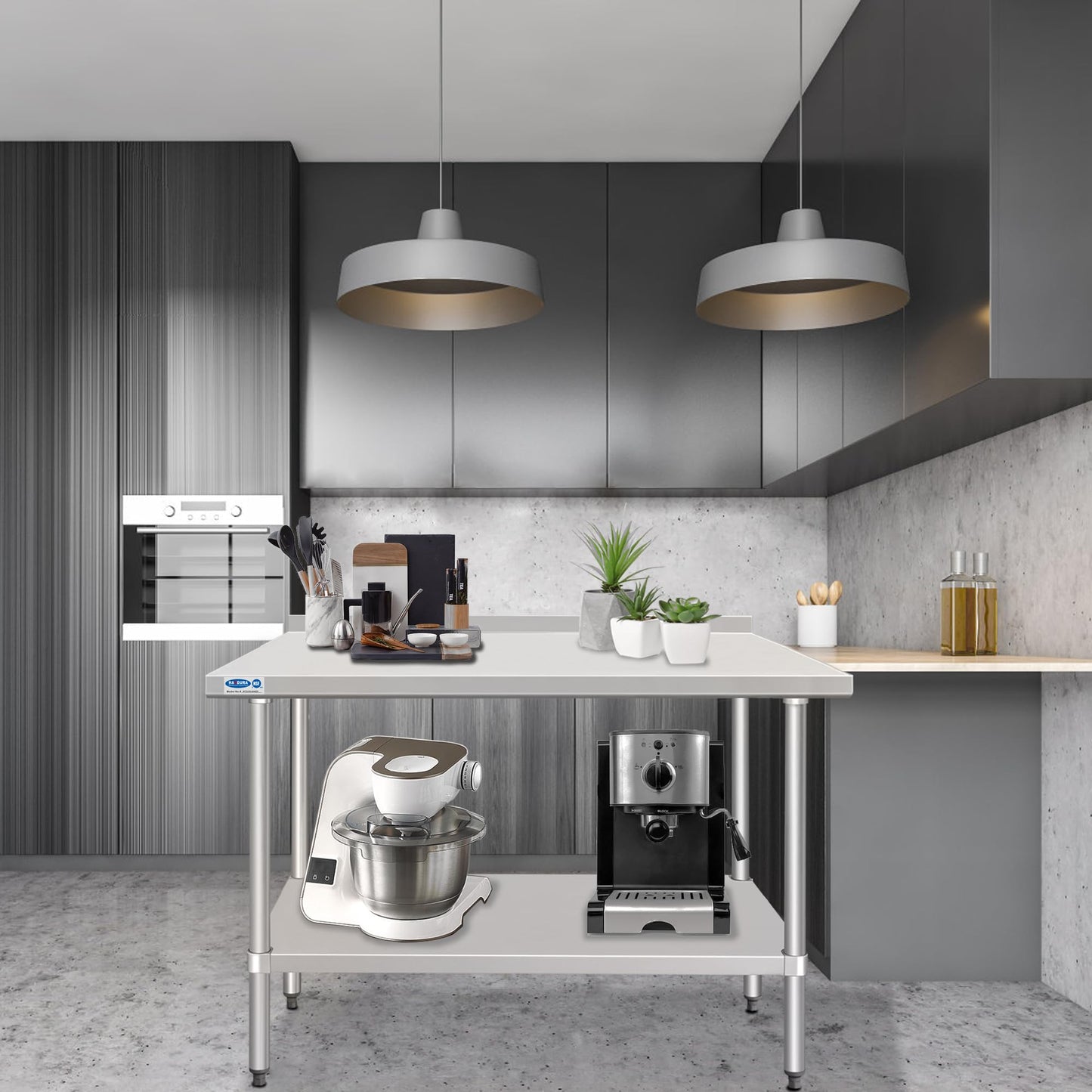 HARDURA Stainless Steel Table with backsplash 30 x 48 Inches Kitchen Prep Table Heavy Duty Stainless Steel Workbench NSF 304 Metel with Aluminium Corner Undershelf for Commercial Restaurant