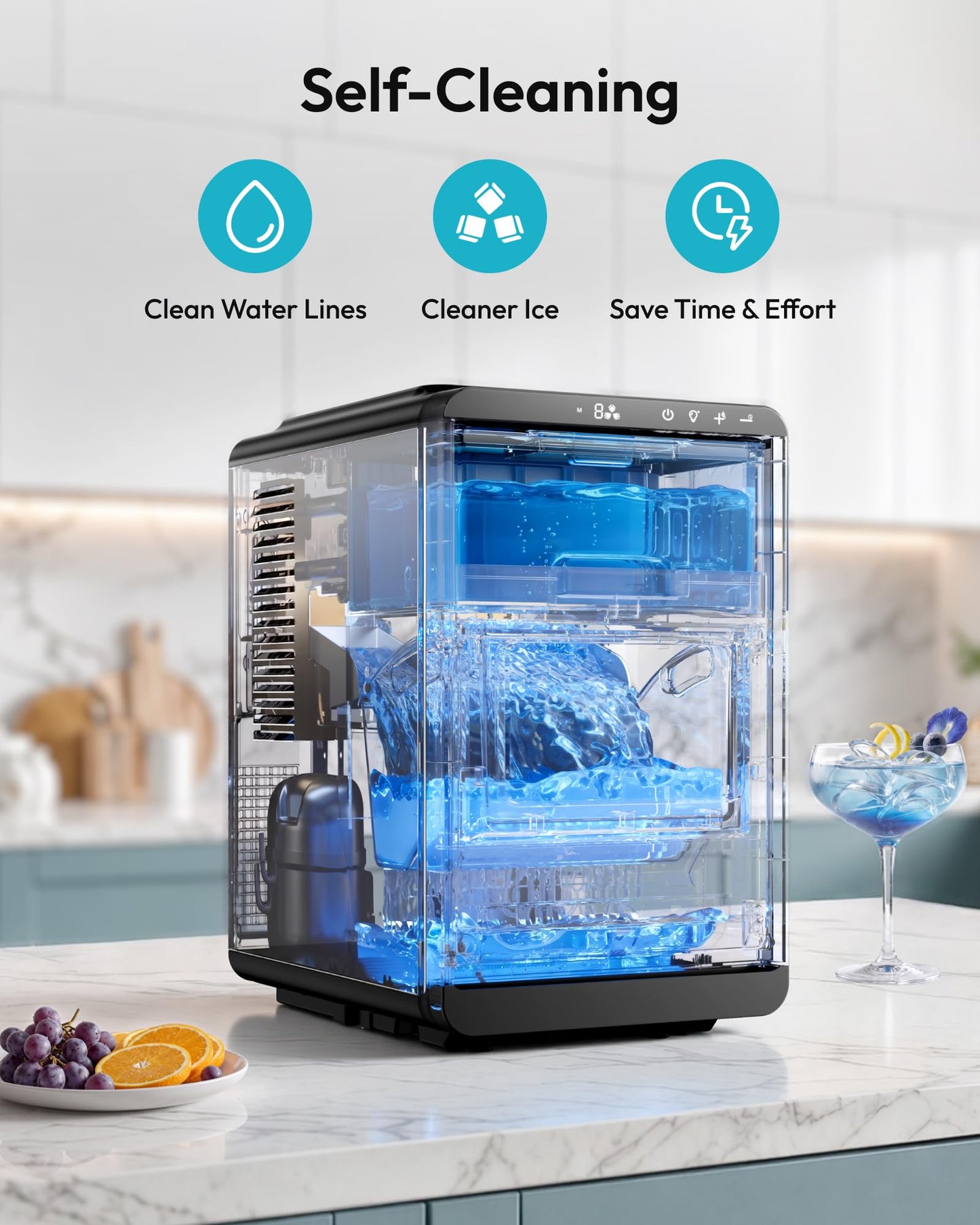 EUHOMY Countertop Crescent Ice Maker, 16Pcs in 12Mins, 35Lbs/24H, Auto Deep Cleaning, Timer, Adjustable Ice Thickness, Portable Ice Cube Maker for Whiskey/Coffee/Soft Drinks