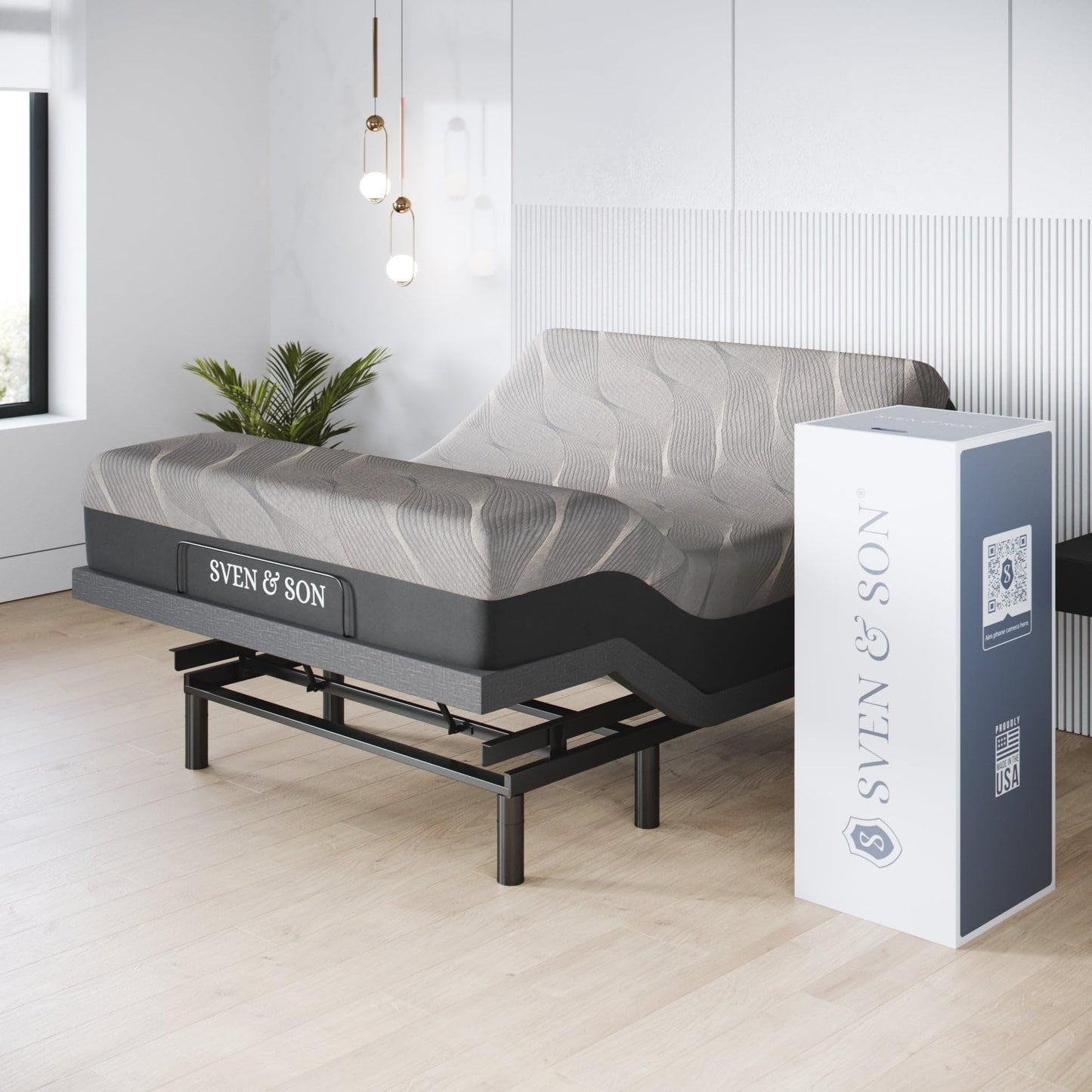 Sven & Son Harmony Adjustable Bed Base, Head and Foot Lift, Massage, Under-Bed Lights, USB, Gel Memory, Zero Gravity Smart Frame - Full + 14 inch Hybrid Spring Matt (Medium Soft)