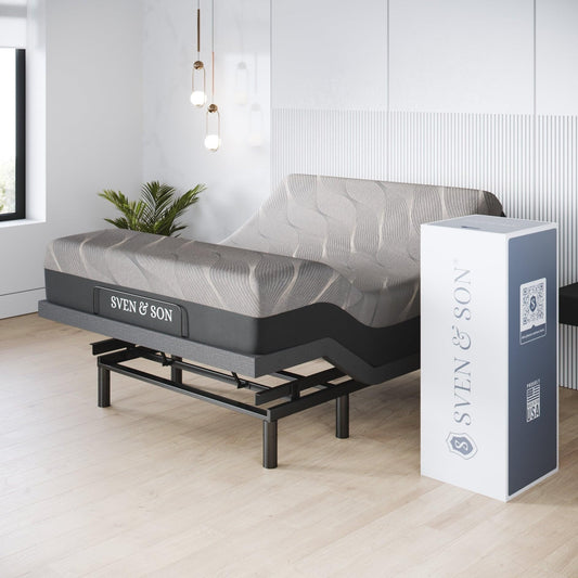 Sven & Son Harmony Adjustable Bed Base, Head and Foot Lift, Massage, Under-Bed Lights, USB, Gel Memory, Zero Gravity Smart Frame - Full + 14 inch Hybrid Spring Matt (Medium Soft)