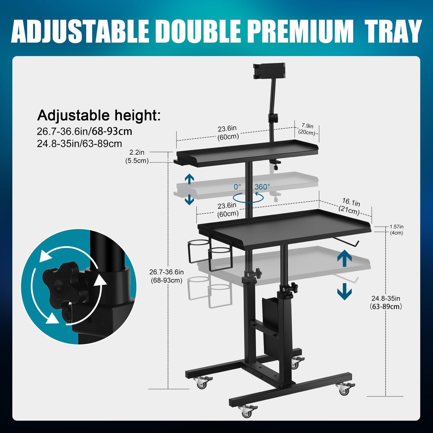 POARMEEY Rolling Tattoo Workstation Cart with Double Adjustable Trays