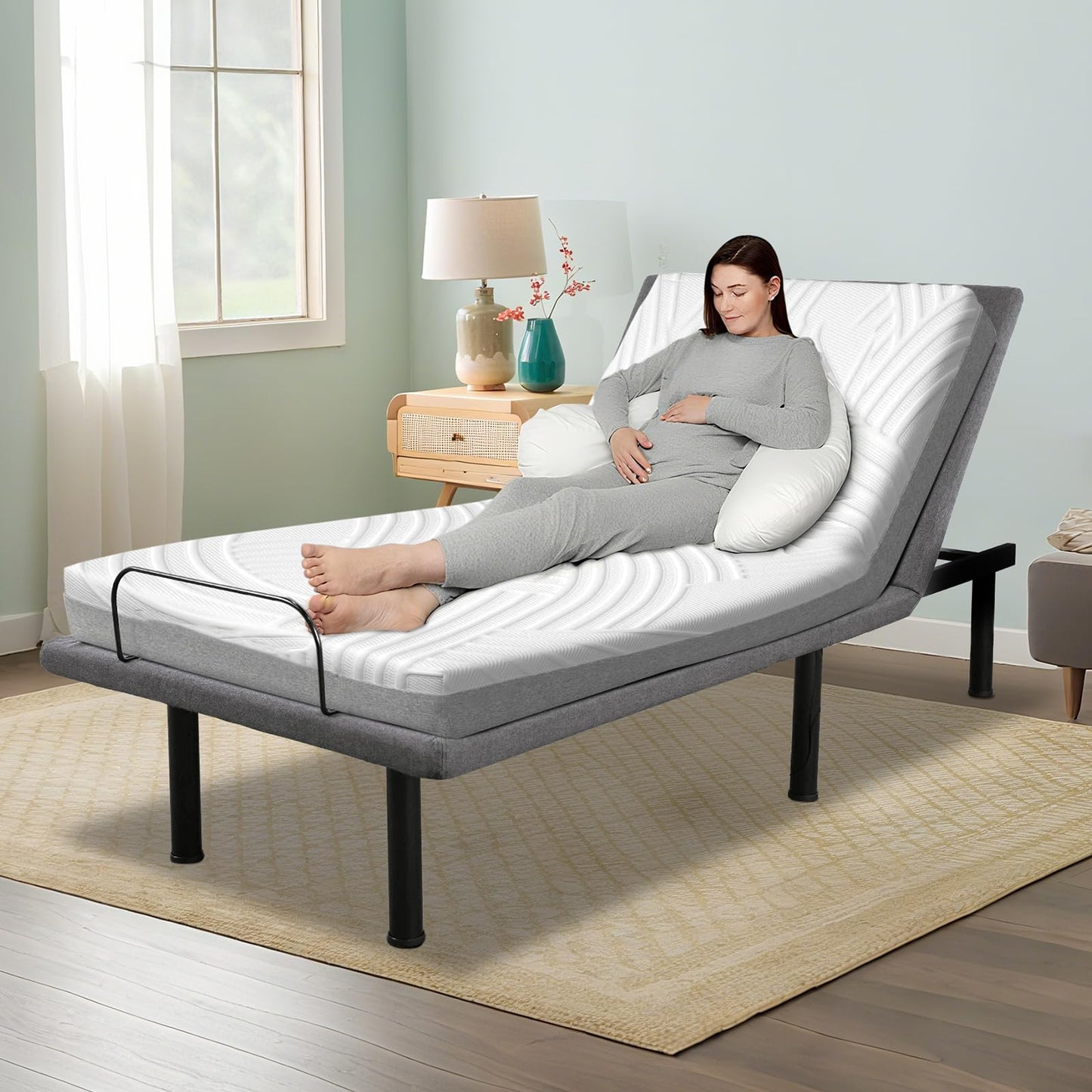BouPower Twin XL Adjustable Bed Frame, Ergonomic Electric Bed Base with Wireless Remote and 2 USB Ports, Head and Foot Incline, Nightlight, Massager, Anti-Snore, Easy Assembly