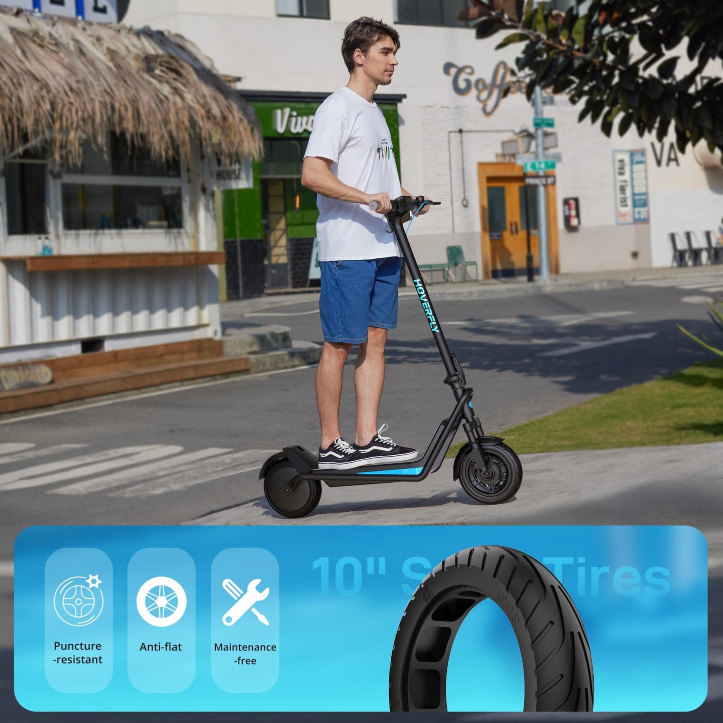 HOVERFLY X3 Electric Scooter for Adults, 10" Solid Tire, Max 18 Mile Range and 20Mph Speed, 500W Motor, with Front Dual Suspension Electric Code Lock, UL2272 Certified Foldable Commuting Escooter
