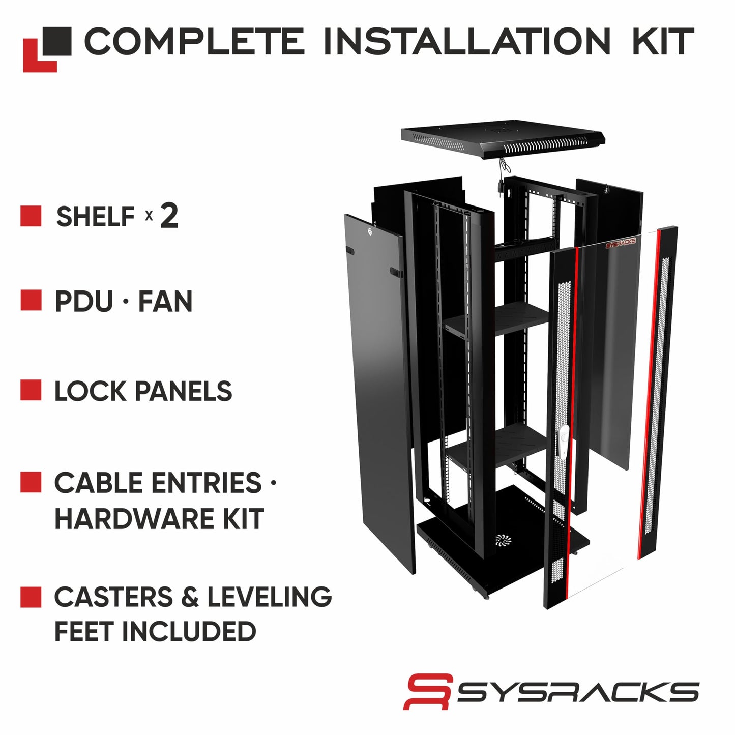 22U Wall Mount Server Rack Cabinet, 19” Locking Network Rack, 24” Deep, Glass Door, with Fan, PDU and Shelf