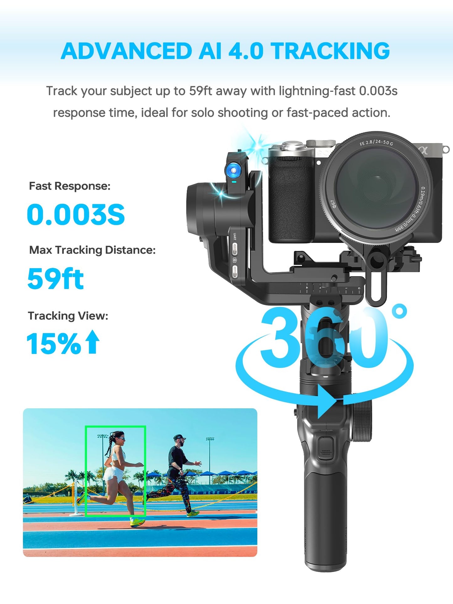 FeiyuTech SCORP Mini 3 Pro Camera Gimbal Kit w/AI Tracking 4.0, Detachable Touchscreen Handle, 4.4lb Payload, Gimbal Stabilizer for Mirrorless Cameras, Smartphone, Action Cam (Bag+Light+Pole Included)