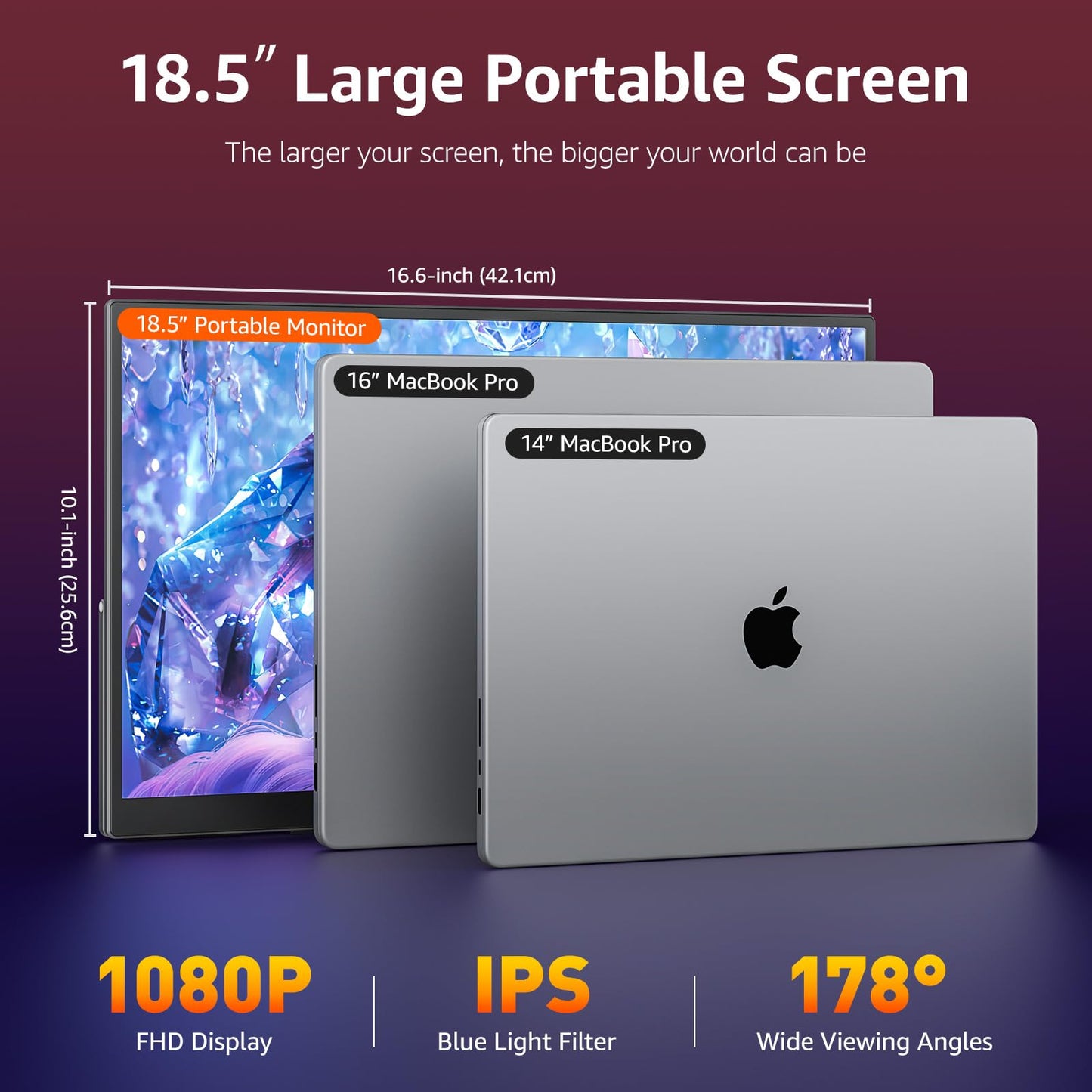 VisionOwl Portable Monitor for Laptop, IPS USB-C HDMI Travel Second Monitor for MacBook Pro Air, PC, PS5, Xbox, Portable Second Screen, Built-in Kickstand, Speakers, VESA Mountable, 18.5 Inch