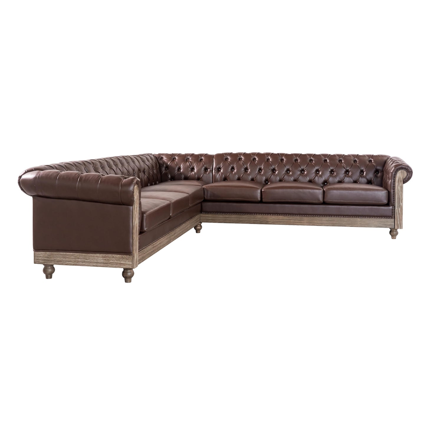 Merax PU Chesterfield Sofa, Retro Upholstered 6 Seater Leather Rolled Arm Couch for Living Room Bedroom, Dark Brown