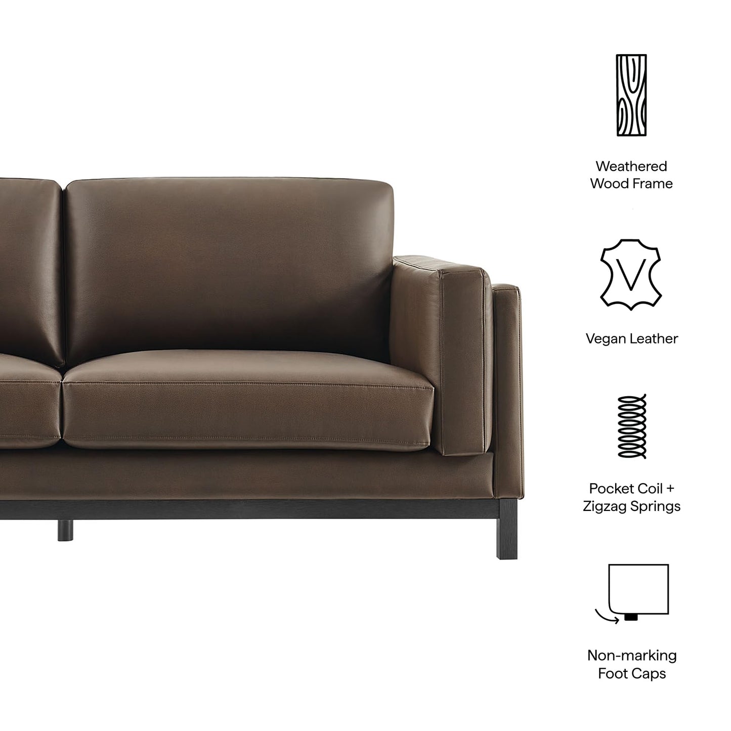 Modway Roscoe 81 Inch Vegan Leather Sofa in Espresso - Comfortable Faux Leather Deep Seat Couch for Living Room, Apartment, or Office Seating