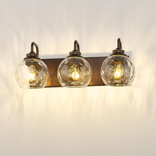 zeyu 3-Light Bathroom Vanity Light Fixtures, Oil Rubbed Bronze, Water Ripple Globe Shade, Model ZSL72BG-3W ORB-WG