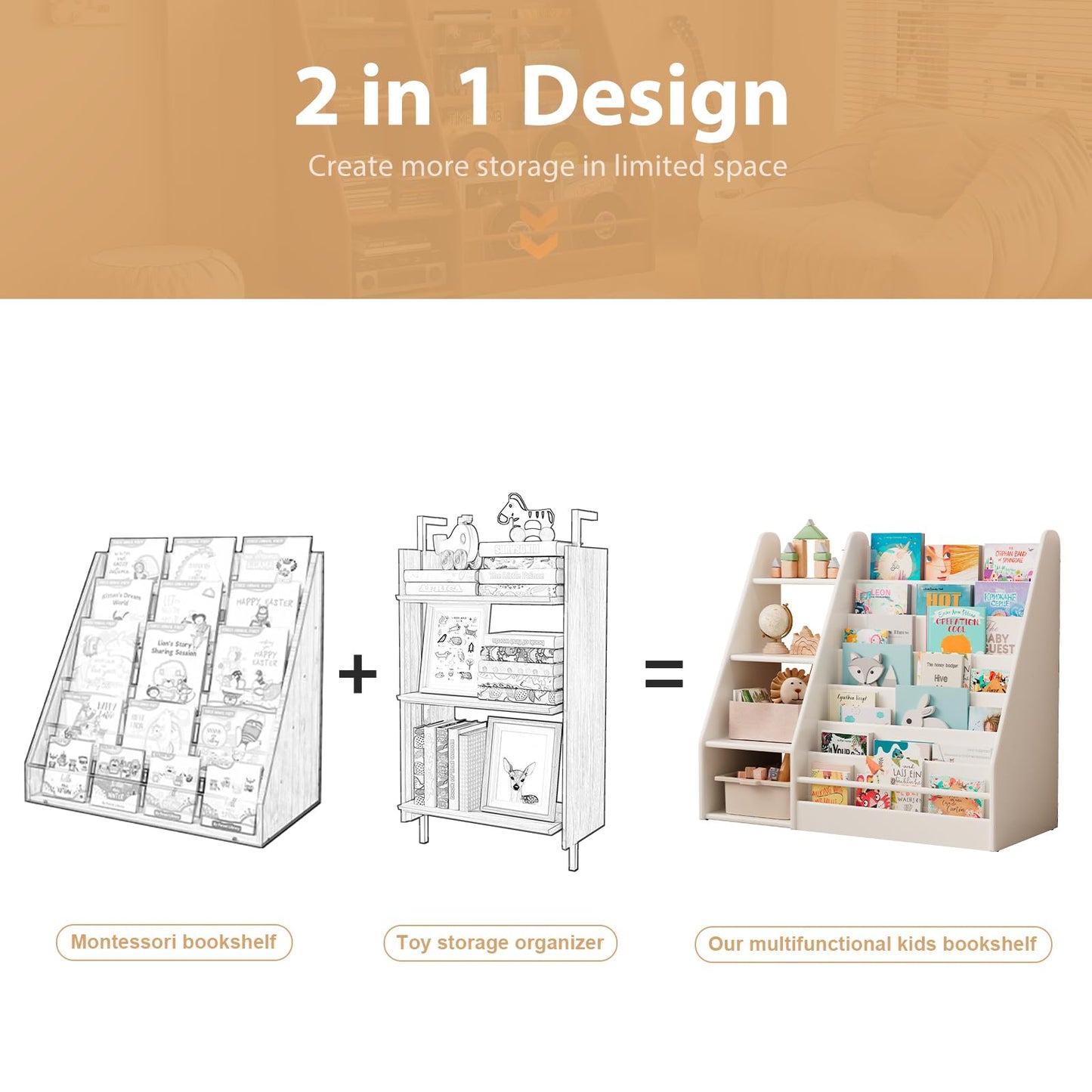 DONGMUWUJEE Solid Wood Kids Bookshelf and Storage Organizer, 7 Layer Children Bookcase, Baby Toddler Wooden Book Shelf, Display Cabinet for Playroom, Bedroom, Classroom, Nursery, School, White