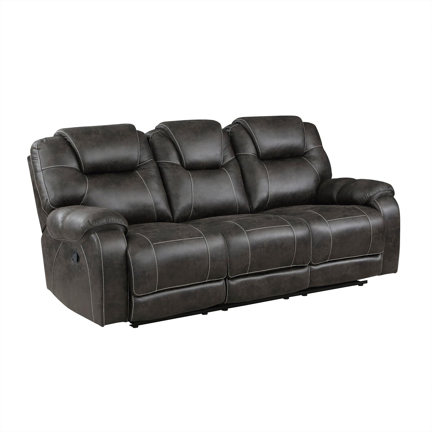 Lexicon Manual Double Reclining Sofa, Polished Microfiber Wall Hugger 3 Seater Manual Tab Pull Sofa Recliner for Living Room, Pillow Top Armrest, Padded Headrest, Easy Assembly, Chocolate