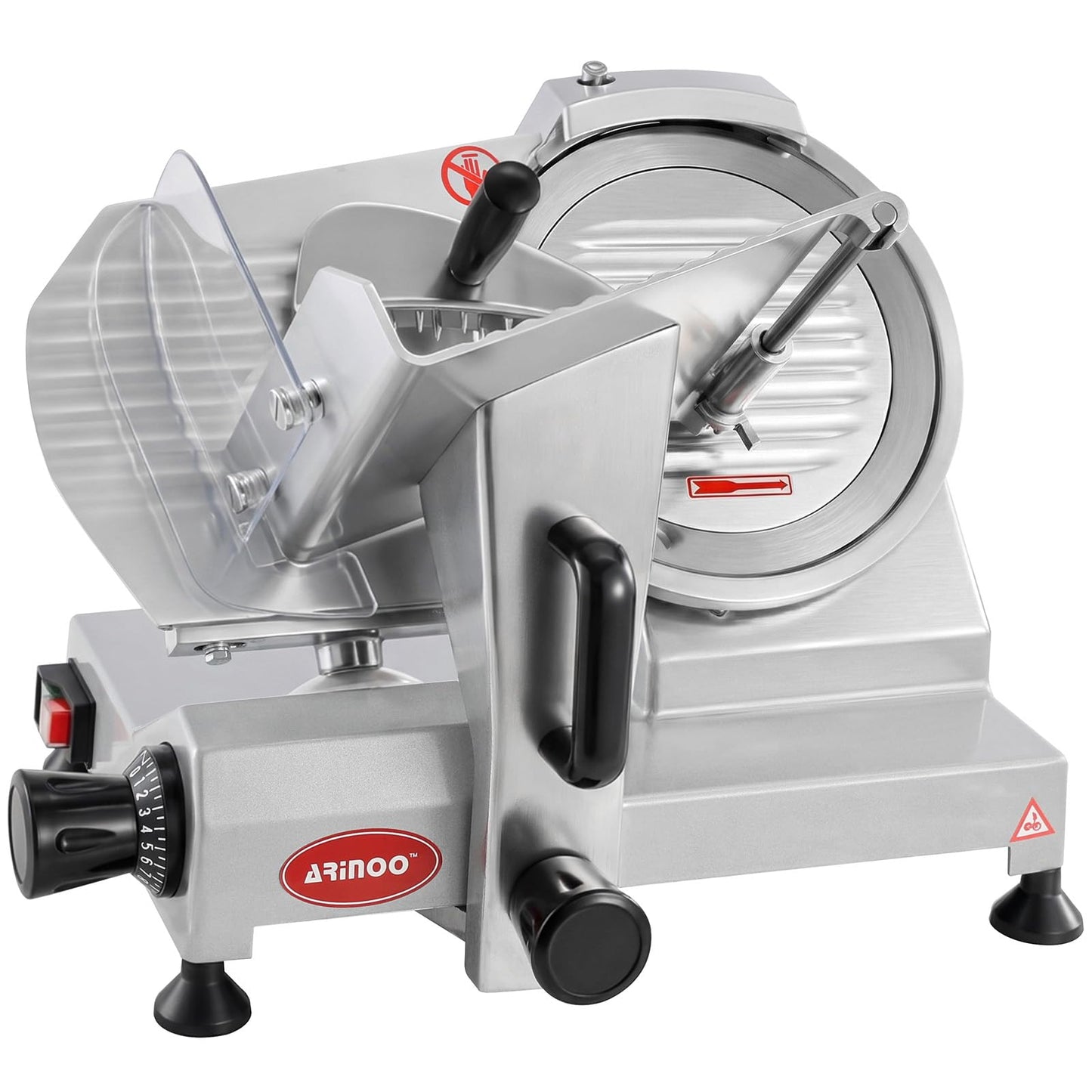 ARINOO 8.5''Commercial Meat Slicer, Electric Food Slicer with Carbon Steel Blade and Sharpening Stone, Deli Food Slicer for Frozen Meat, Cheese, and Bread, Easy to Clean for Home & Restaurant Use