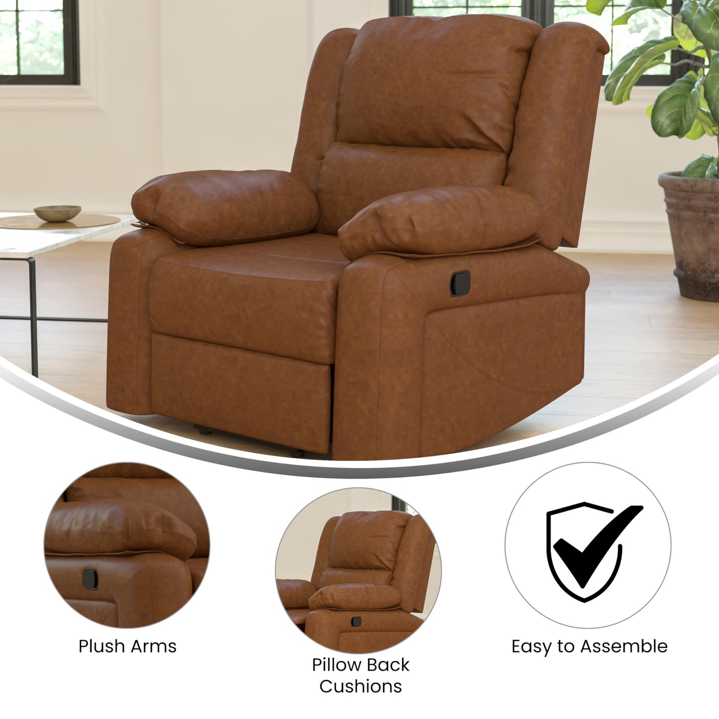 Flash Furniture Harmony Series Cognac LeatherSoft Recliner