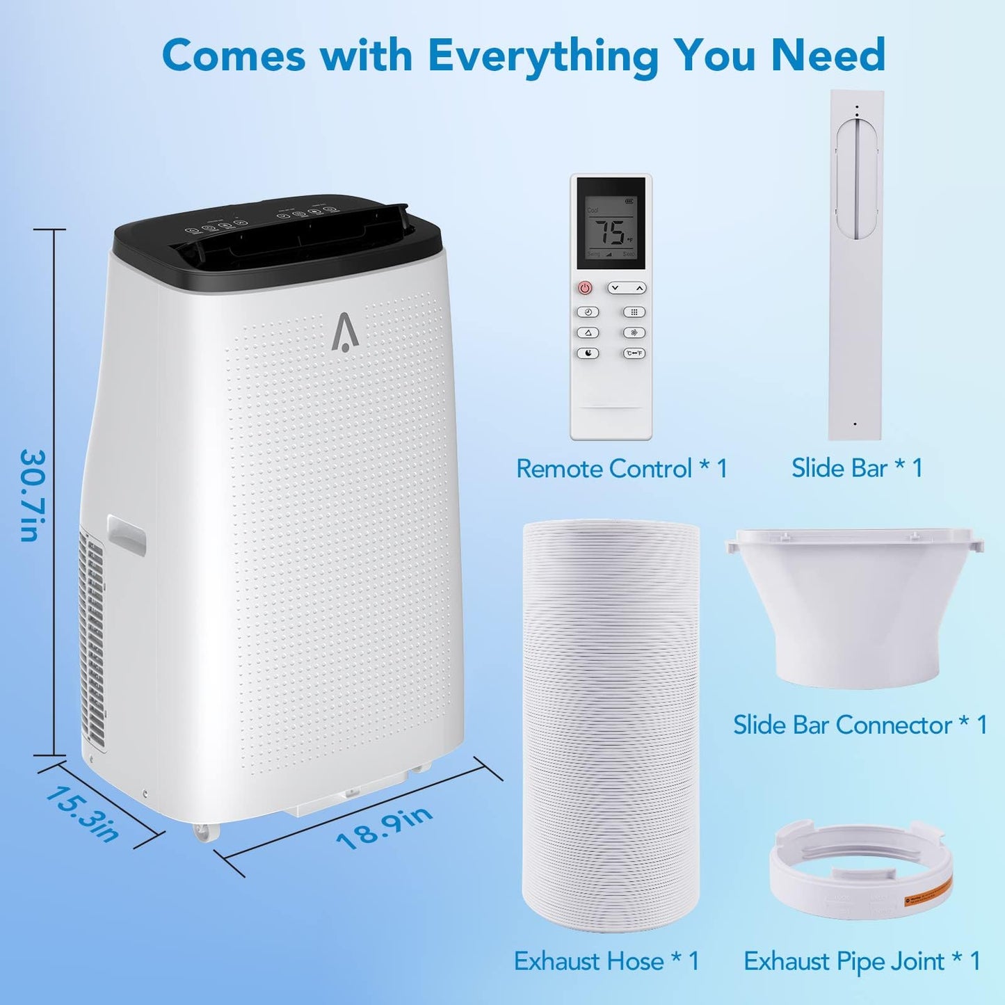 14000 BTU Portable Air Conditioners with Follow Me Function, 4-in-1 AC Includes Remote & Full Window Kit, Cools Areas Up to 750 Sq. Ft, 115V
