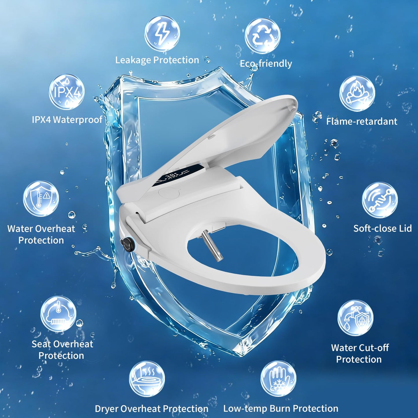 Simenr Electric Bidet Toilet Seat Round, Heated Smart Bidet Seat with Instant Warm Water & Dryer, Self-Cleaning Nozzle, Soft Close Lid, Night Light - Adjustable Temp & Pressure, Remote & Knob Control