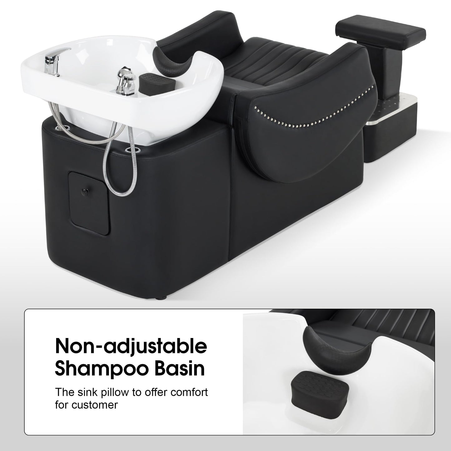BarberPub Shampoo Backwash Station Chair, Ceramic Shampoo Bowl and Chair Set for Salon with Independent Footrest, Barbershop, Home Salon, Beauty Spa 9115