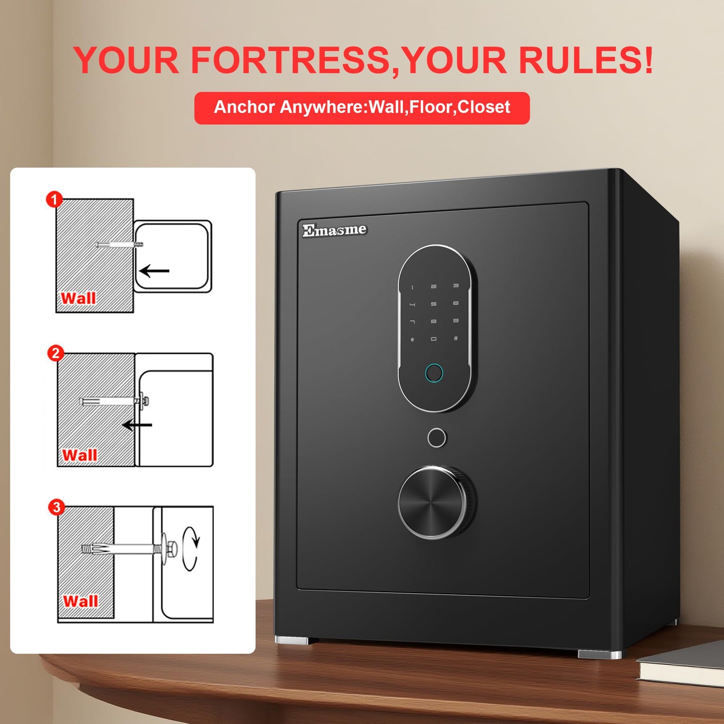 Safe Box, Money Safe with Fireproof Waterproof Bag, Medium Size Safes with Digital Keypad, Dual Alarm System, Removable Shelf for Valuables & Cash (Upgrade 2.0 CUFT Biometric