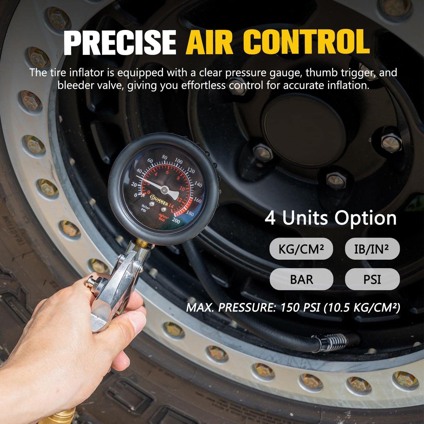 BUNKER INDUST 12V Twin Motor Air Compressor Offroad On-Board Air Pump Tire Inflator with Pressure Gauge Max 150 PSI for 4x4 Vehicle Tires