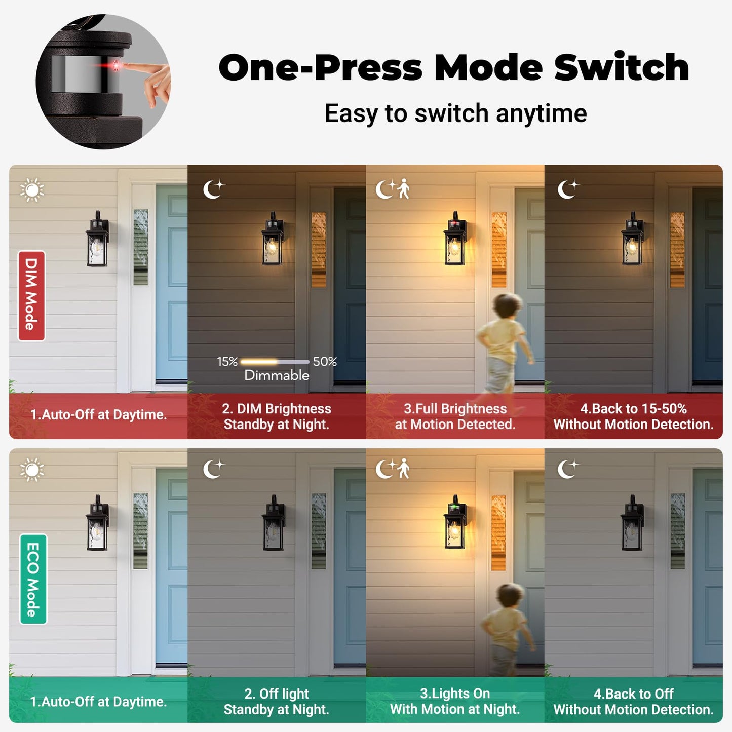 OPAXIS Outdoor Wall Mount Lights, 2-Pack, ORB with Gold Trim, Aluminum, Model P81611, Motion Sensor, Anti-Rust Fixtures