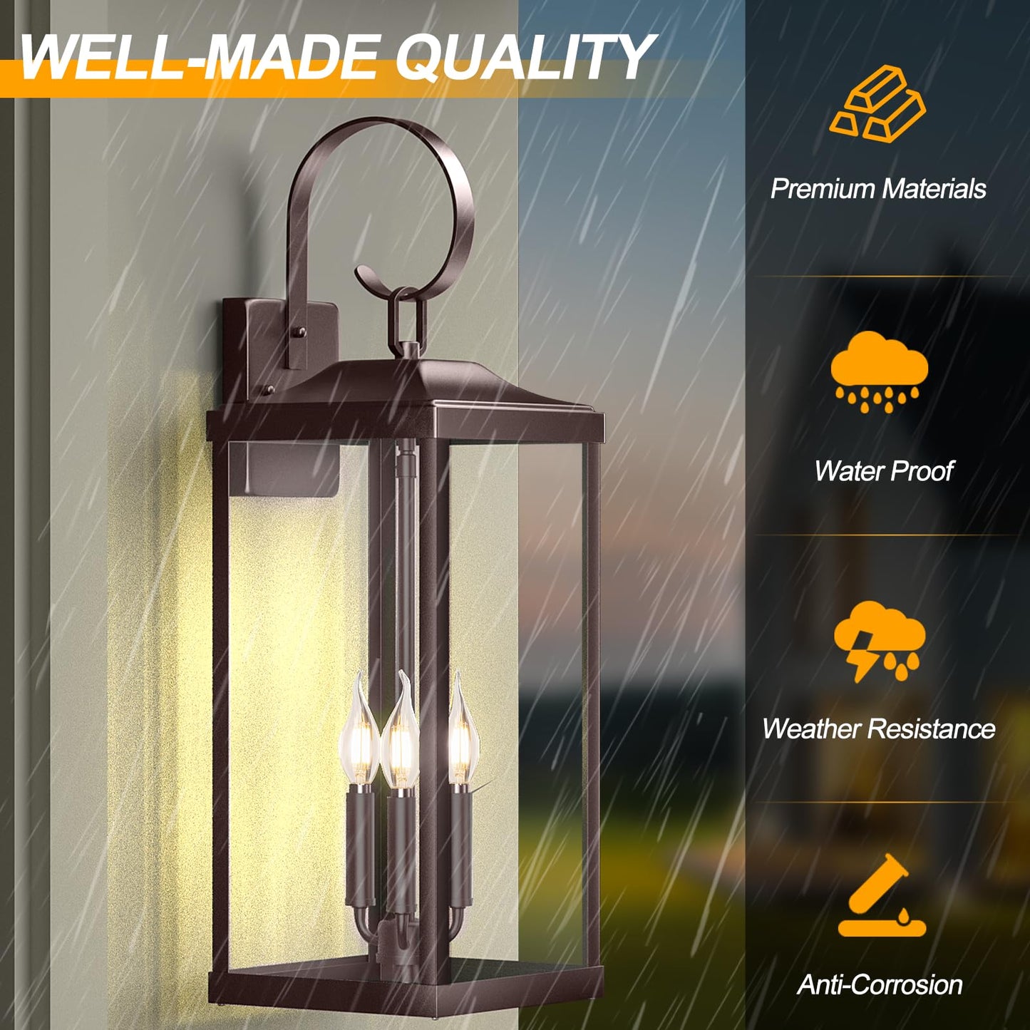 Yolsunes 24in Outdoor Wall Light, 3-Light Waterproof Sconce, Oil Rubbed Bronze, Metal, 1-Pack, Model 49214758-5b2e-450c