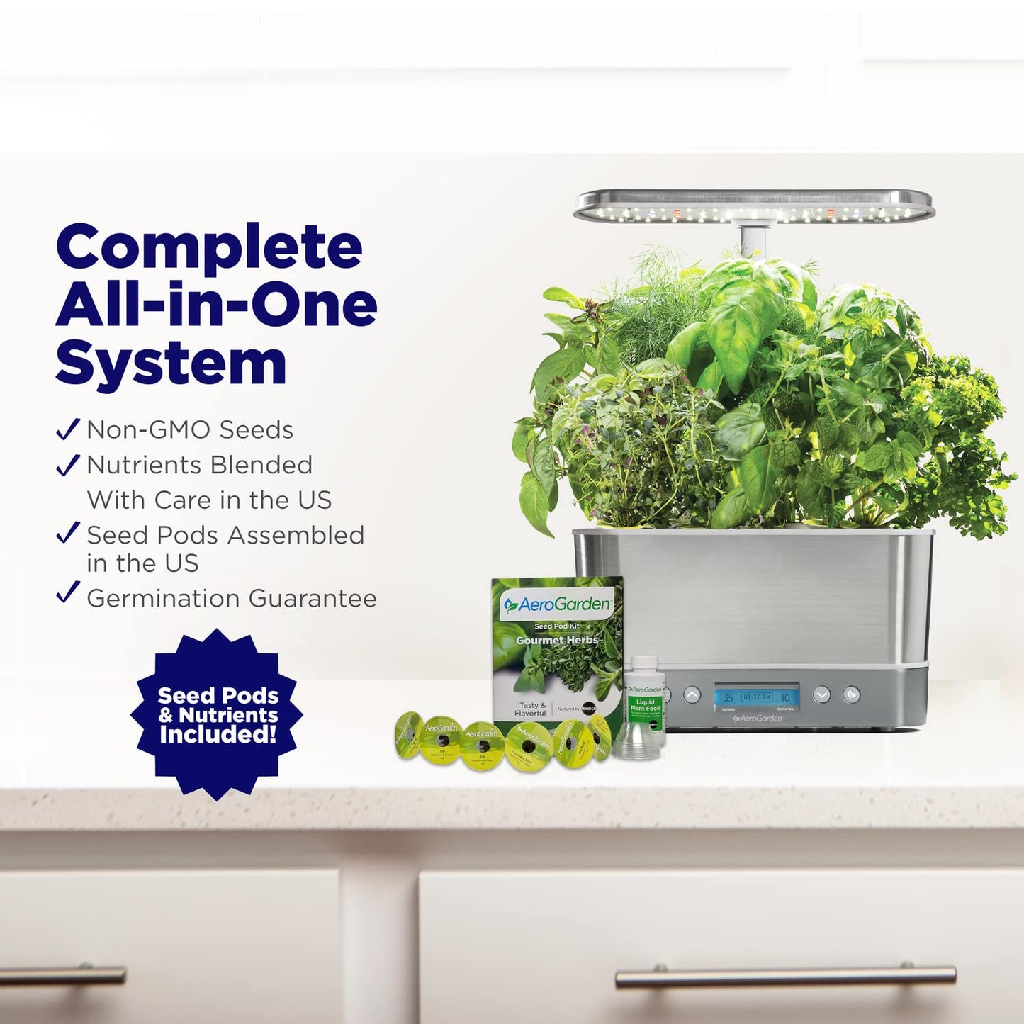 AeroGarden Harvest Elite Indoor Garden Hydroponic System with LED Grow Light and Seed Kit, Holds up to 6 Pods, Stainless Steel