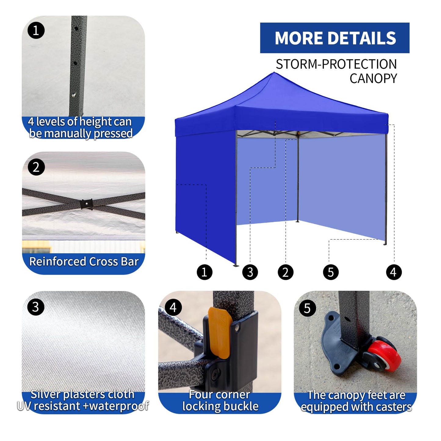 10x10 Pop up Canopy Tent with Sidewalls,Heavy Duty Waterproof Sun Shade Canopy Easy up Canopy with Wheel Bag Commercial Gazebo Tent for Outdoors Parties Vendors Camping Beach(Blue)