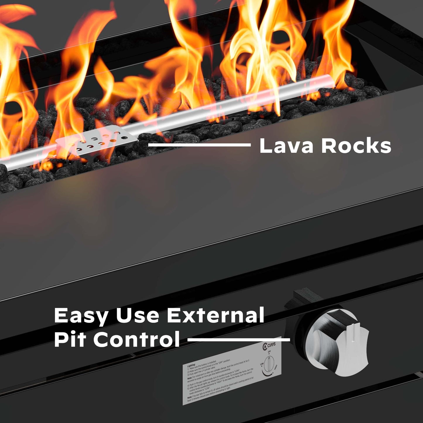 Ciays 42-Inch Gas Fire Pit Table, 60,000 BTU Propane Fire Pit with Steel Lid & Lava Rock – 2 in 1 Fire Pit Table, CSA-Listed, Adds Warmth to Gatherings & Parties on Patio, Deck & Garden, Black