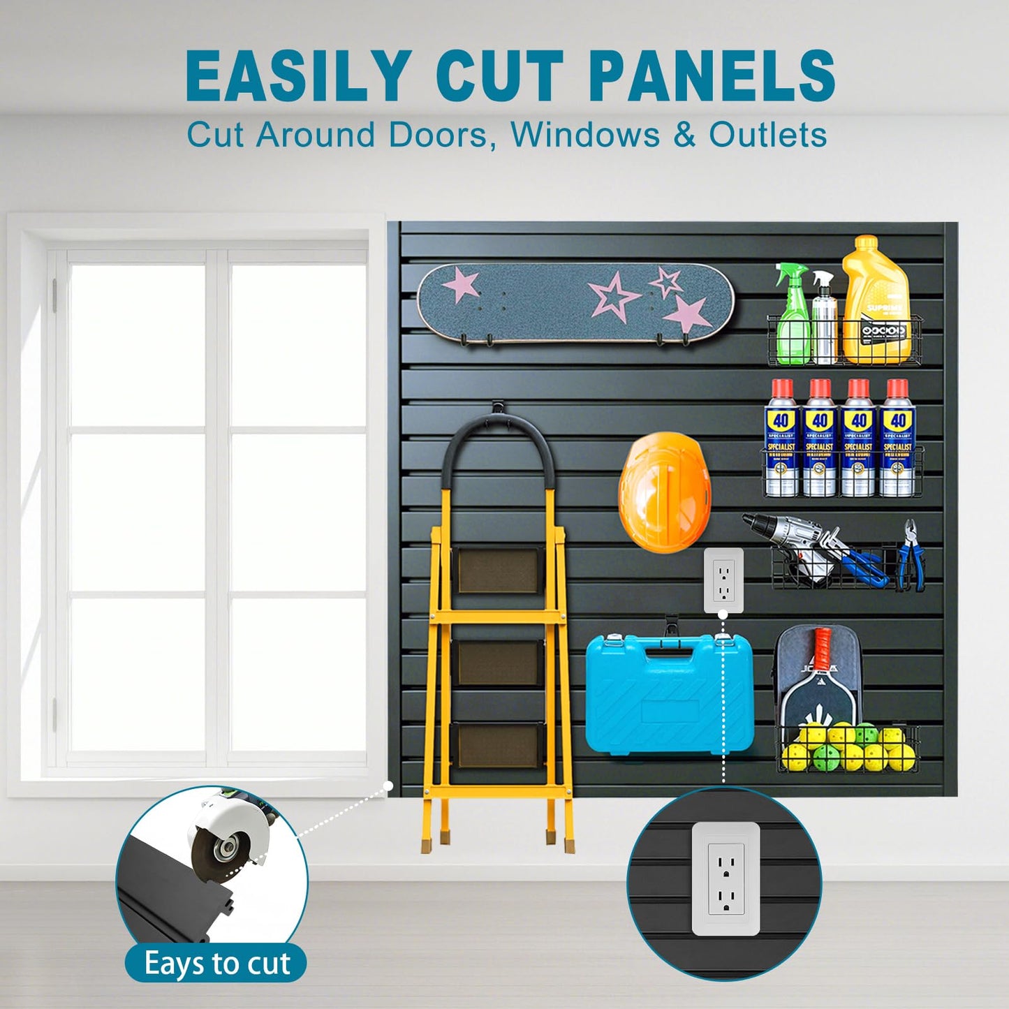 Dmprosel PVC Slat Wall Paneling 4x8 ft, Black Slatwall Panel for Garage Organization Storage System, Garage Wall Organizer, Waterproof Slat Board for Bathroom, Laundry Room, Garden Tool