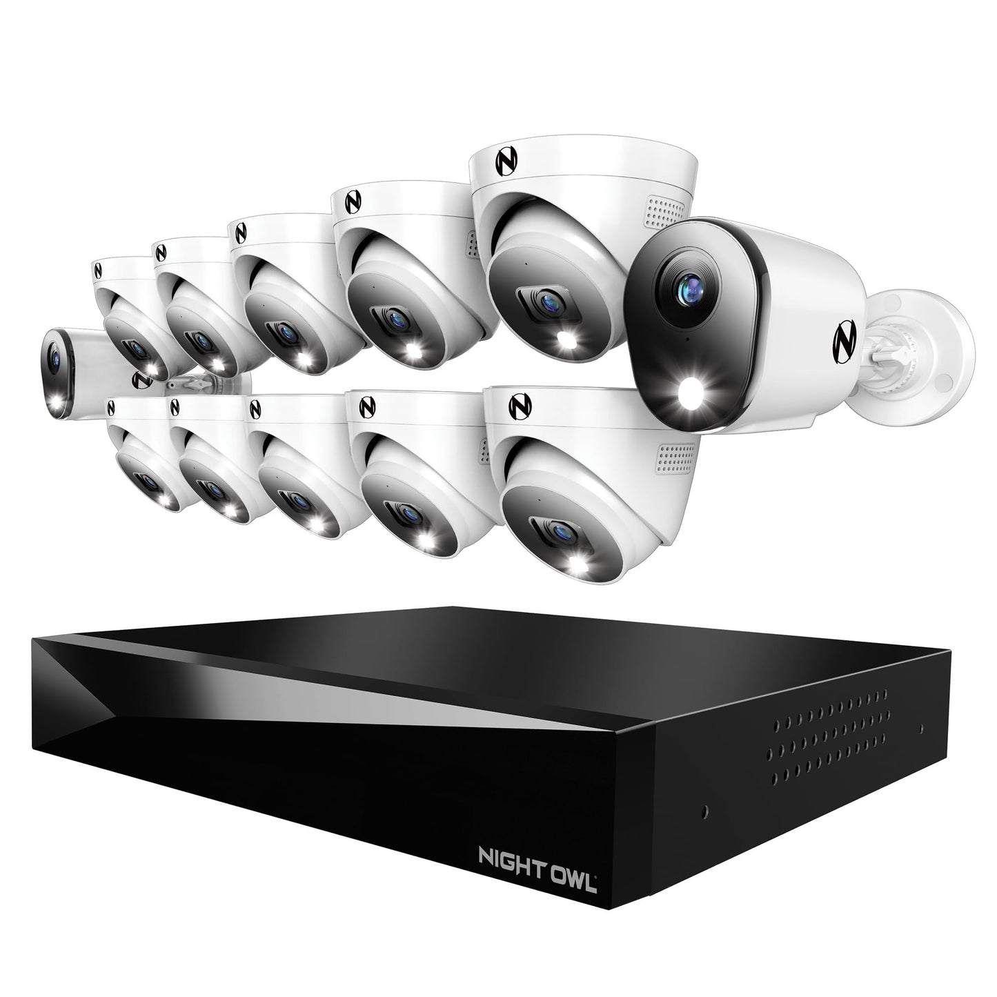 Night Owl 2-Way Audio 20 Channel DVR Video Home Security Camera System with 12 (2 Bullet 10 Dome) Wired 4K HD Indoor/Outdoor Deterrence Cameras and 2TB Hard Drive (2 Bullet/10 Dome - 20 Channel)