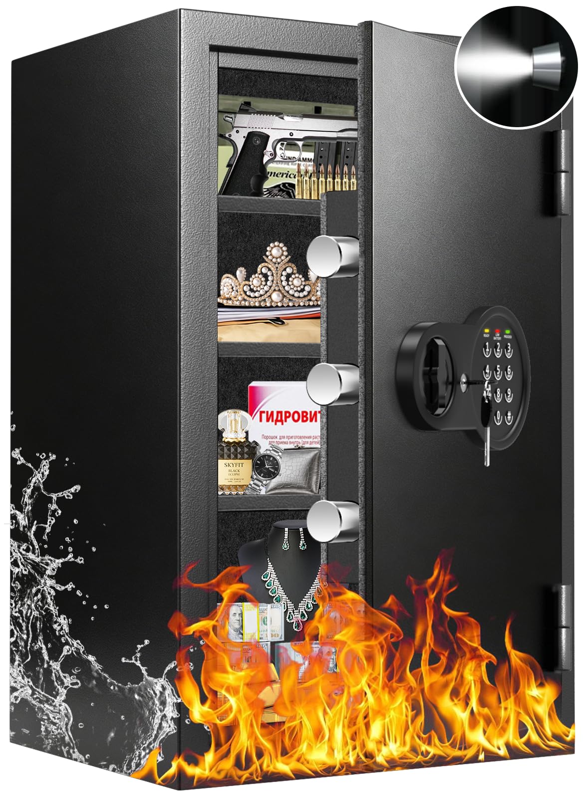 Mitlvge 35Min Real Fireproof Safe Box, 5.0 Cu Ft Home Safes Water and Fireproof with Keys & Pass Code, 3-Removable Shelf and Smart Alert, Fire Proof Safe for Home Use, Fire Resistant Safe 2026 New