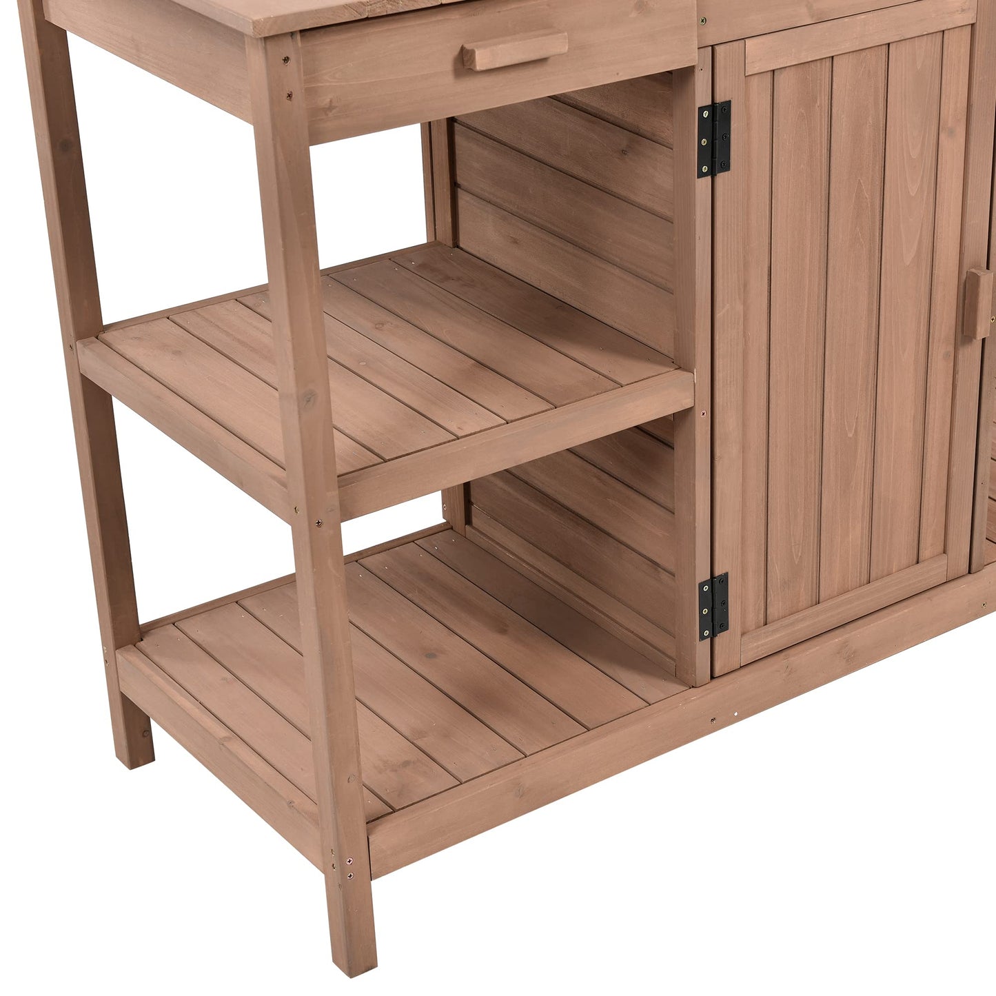 Outdoor Wooden Potting Bench Table – Farmhouse Garden Workstation with Drawers, Cabinet & Storage Shelves, Large Fir Wood Work Table for Patio, Backyard, Mudroom, Greenhouse (Dark Brown, 66'' H)
