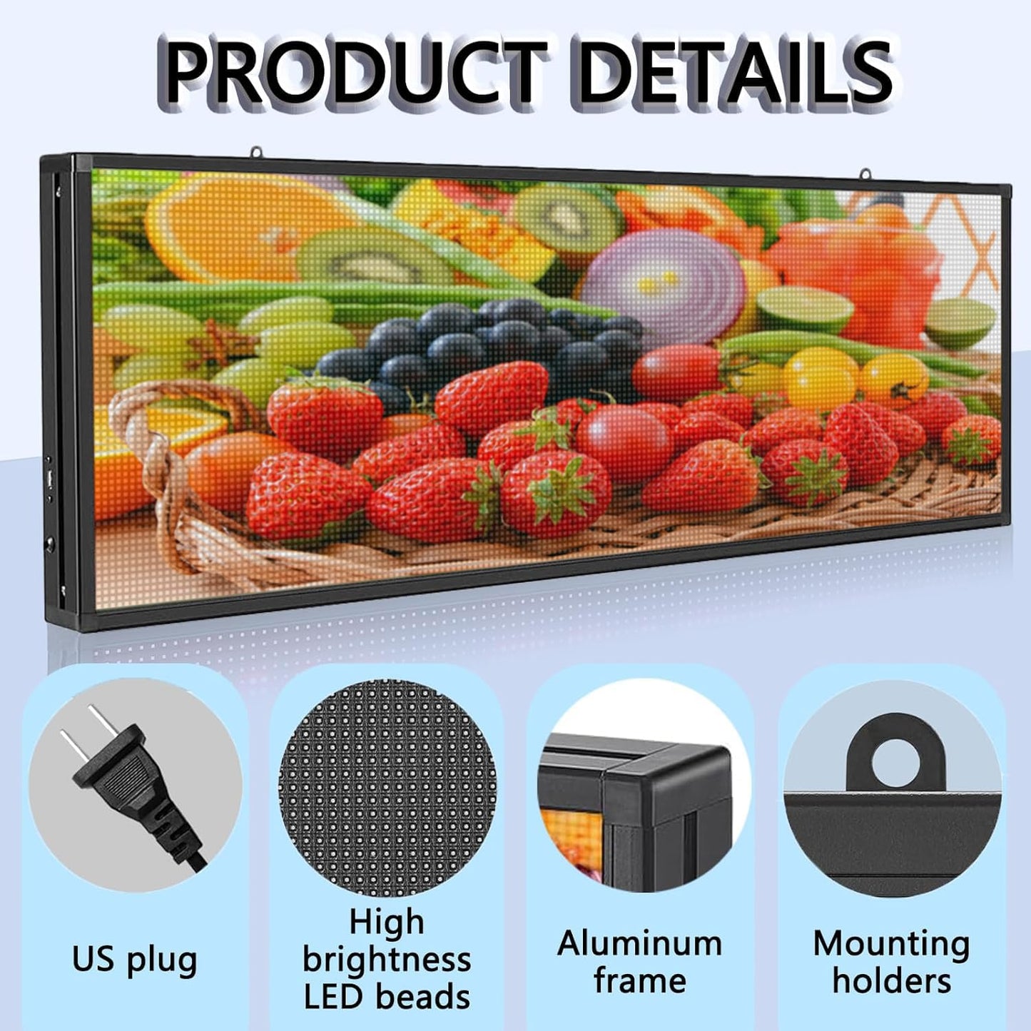 LED Advertising Sign,P5 39x14 Inches Full Color Programmable Digital Board, High Brightness Scrolling Message Display with WiFi & USB Control for Business Promotion
