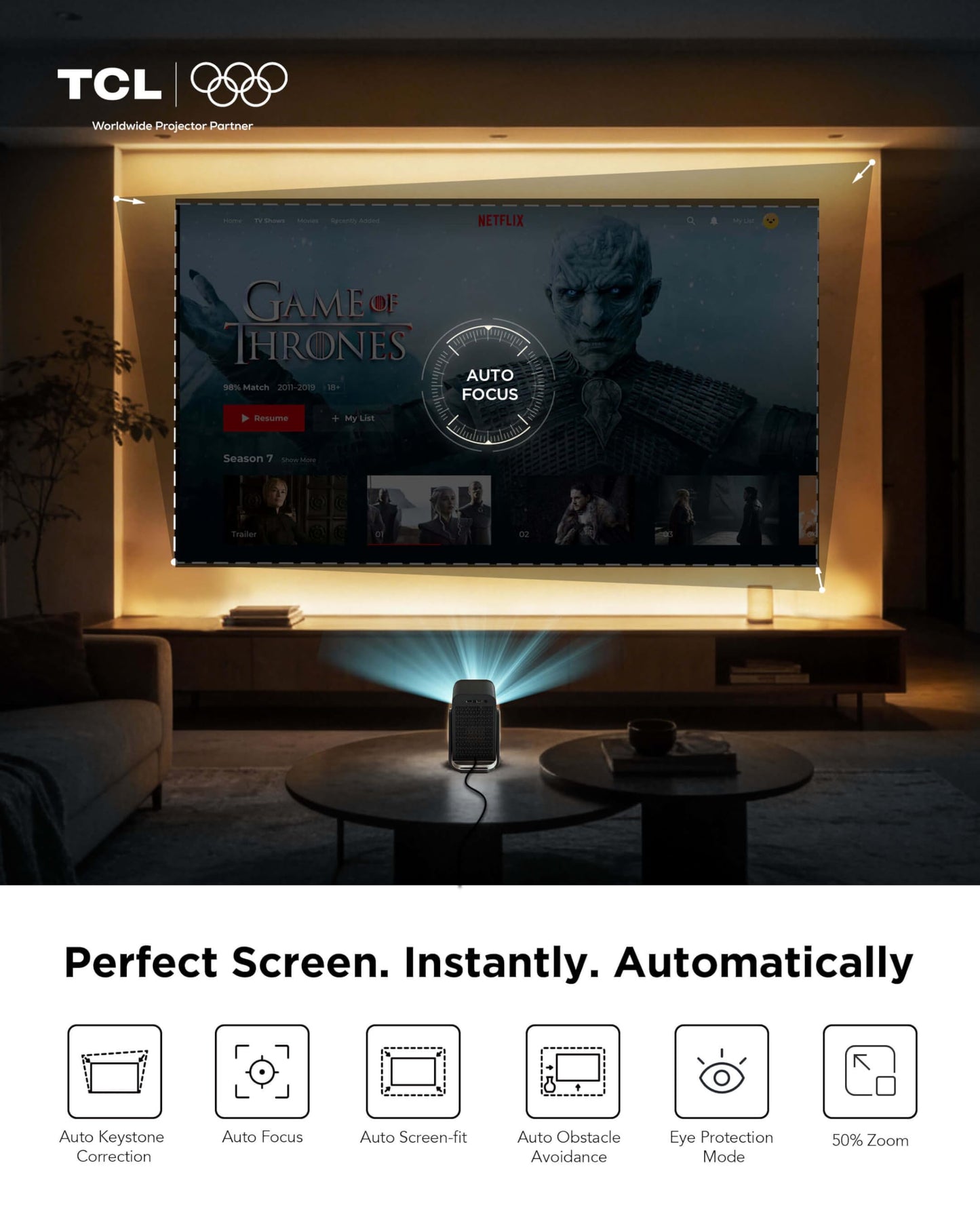 TCL C1 Smart Projector 4K Support, Compatible with Google TV, WiFi and Bluetooth, Auto Focus/Keystone, 1080P HDR10, Dolby Audio, 285° Rotation Mini LCD Projector for Bedroom/Home Theater/Outdoor,Black