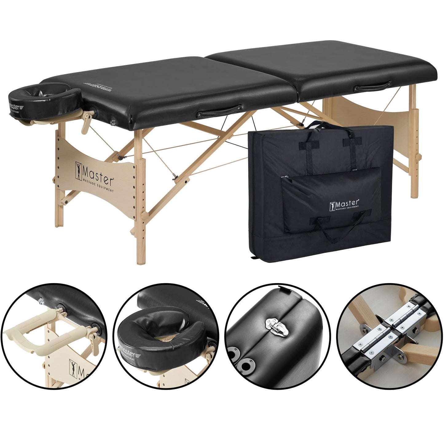Master Massage 30 Inch Balboa Pro Portable Massage Table Package, Salon Beauty and Lash Bed-Wooden Folding and Foldable Tattoo Table-Black