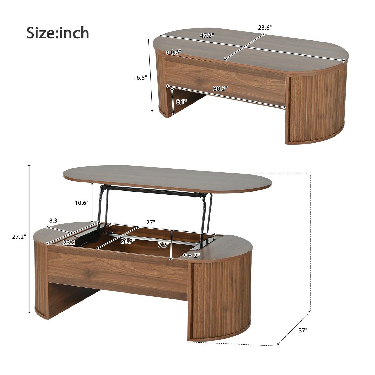 Merax 47.2'' Lift Top Oval Coffee Table with Hidden Storage Compartment, Modern Wooden Center Table with Oval Lift Tabletop for Home Living Room, Brown