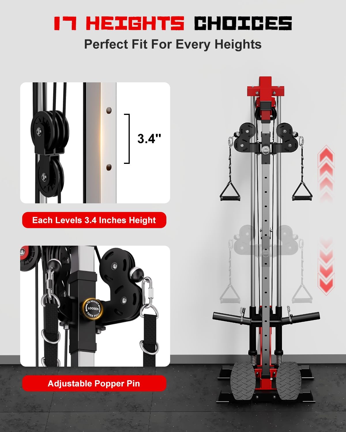Goimu Wall Mount Cable Station, WM1 Cable Crossover Machine with 17 Positions, High and Low Cable Crossover Machine with Removable Footplate for Garage Home Gym (WM1 Cable Station RD)