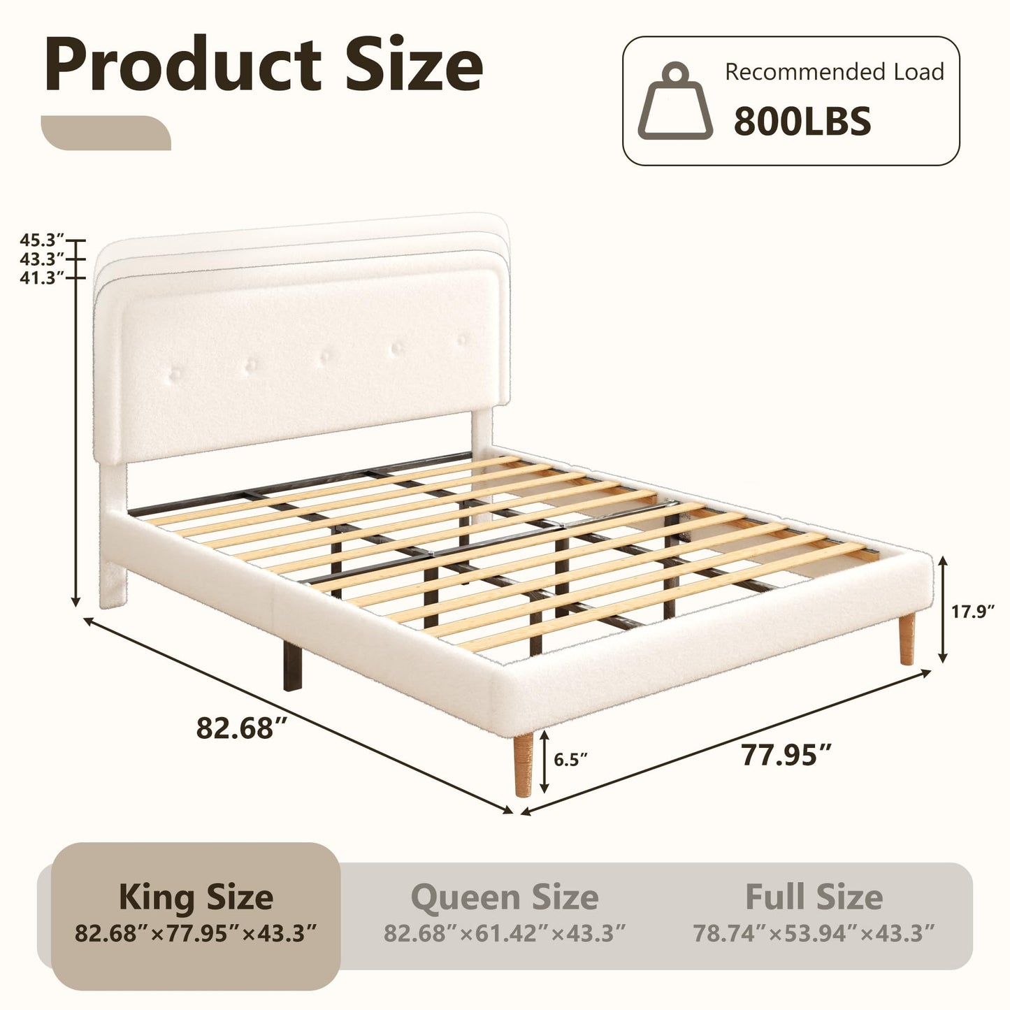 wirpexhowak King Size Boucle Bed Frame with Adjustable Headboard, Cloud Boucle Upholstered Platform Bed Frame, Rounded Corners Design & Easy Assembly, Box Spring Optional, Noise Free, White