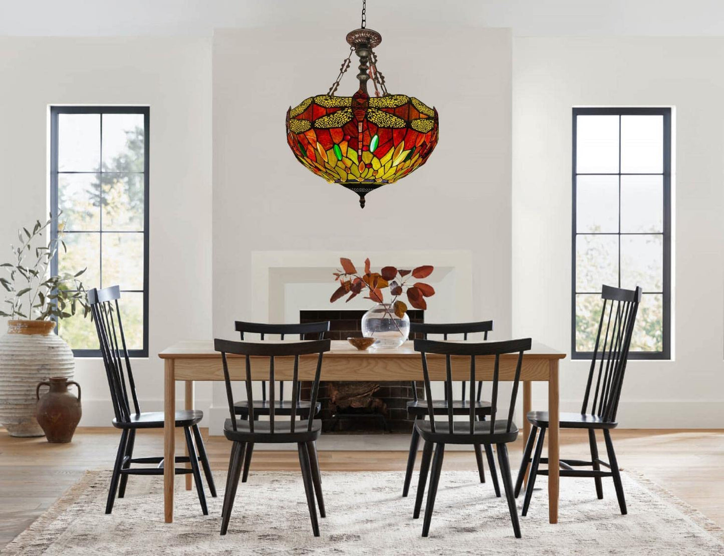 Chloe Lighting Empress Dragonfly Pendant, 3 Light, 18in Wide, Dark Bronze, Multicolor Glass, Model CH3T471RD18-UP3