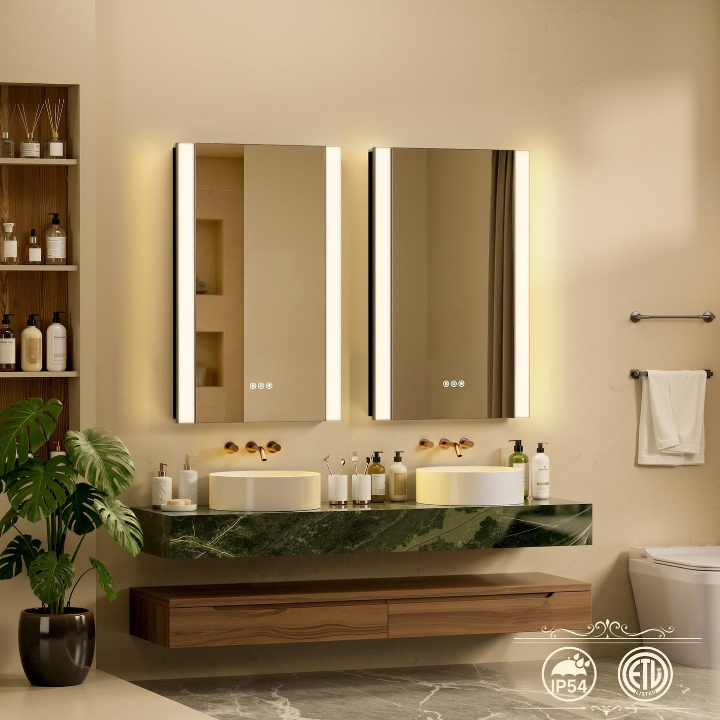 ACEMIRO 20x32 Inch Lighted Medicine Cabinet, Modern Bathroom Medicine Cabinet Mirror with Sleek Vertical LED Lights, Dimmer, Lower Outlet & USB, Smart Storage, Recessed or Surface Mount, 2 Shelves