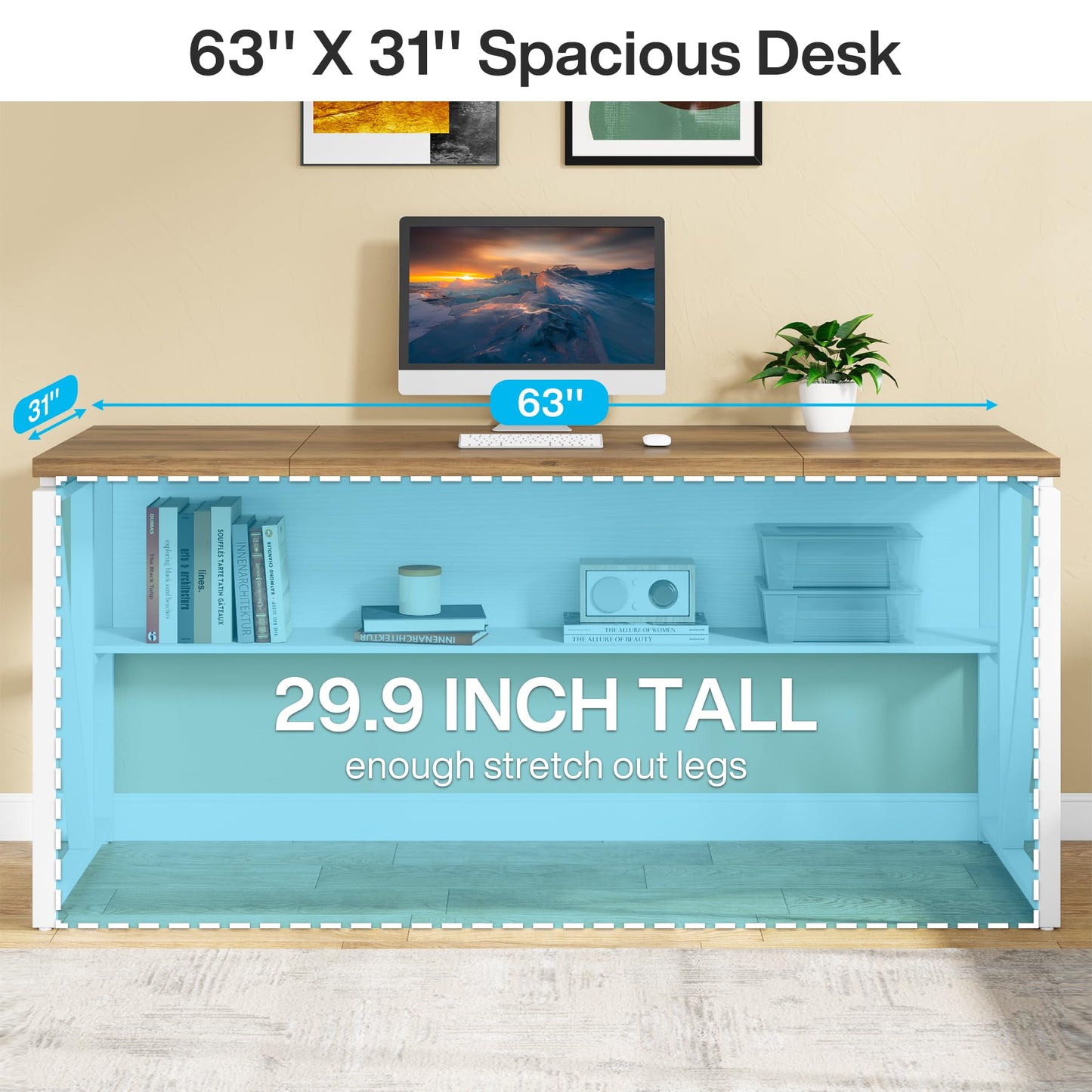 Tribesigns Office Desk with Drawers Sets, 63 inches L Shaped Computer Desk with Mobile File Cabinet,Big Executive Desk for Home Office Furniture Sets (Light Walnut, 63-inch)