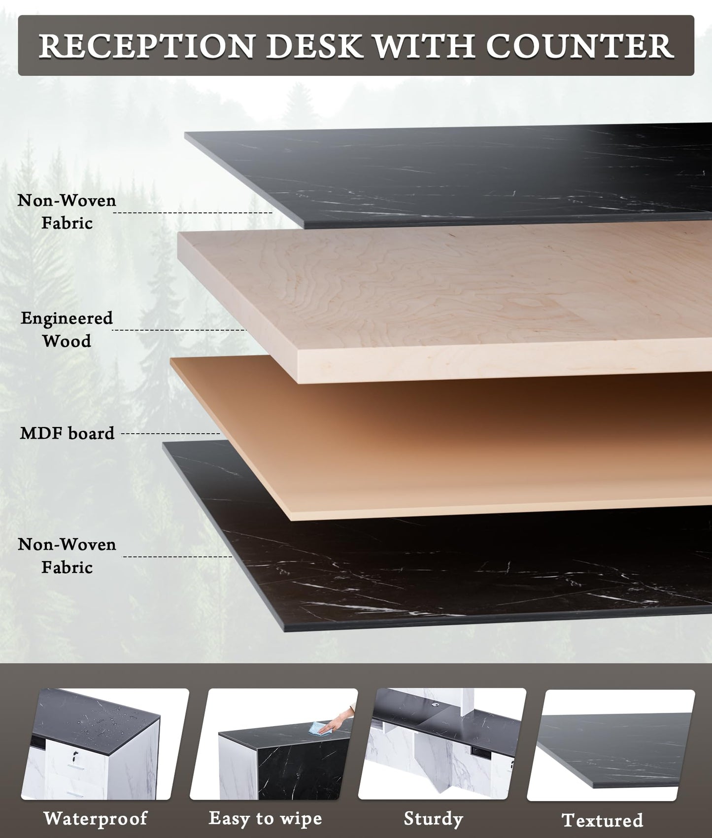 Easilywinlife Ultral 70.87IN Modern Wooden Commercial L Shaped Reception Desk with Counter, Lockable Drawers, Door Cabinet, Front Desk for Checkout, Salon, Black and White with Light, Left Cabinet