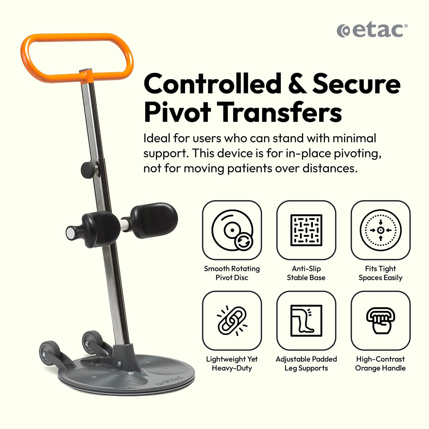 Etac Turner PRO Patient Transfer Aid – Assistive Standing Pivot Transfer from One Seated Position to Another, Requires Leg & Upper Body Strength to Stand & Turn in Place (440 lbs Capacity)