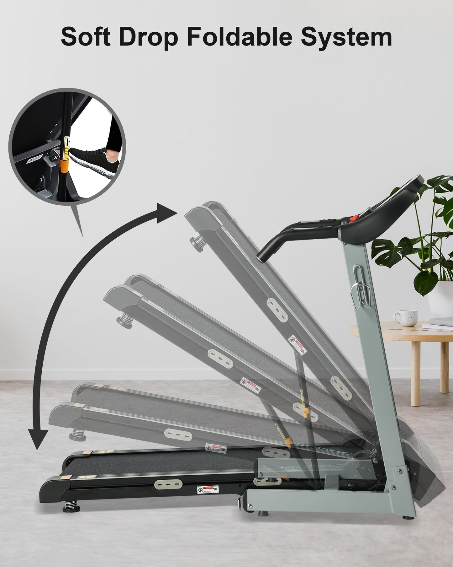 BORGUSI Auto Incline Treadmill with 300 LBS Capacity, 3HP Folding Electric Treadmills for Home, Running Machine with 17.5 Wide Belt, Shock Absorption, 36 Preset Programs, Bluetooth Speaker, Grey
