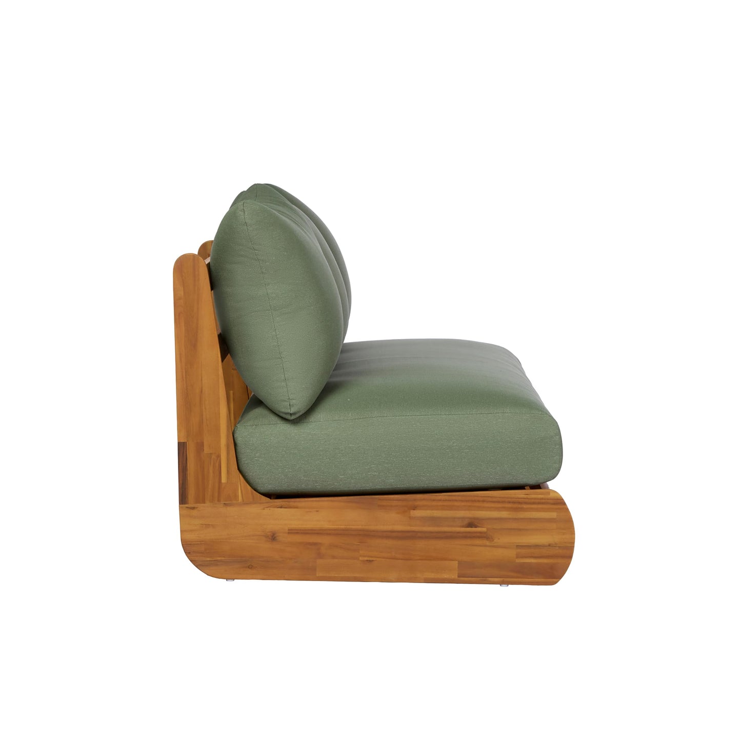 Merax Outdoor Acacia Wood Sofa with All-Weather Cushions, Patio Low 3-Seater Lounge Sofa for Porch, Lawn, Backyard, Balcony, Green+Teak