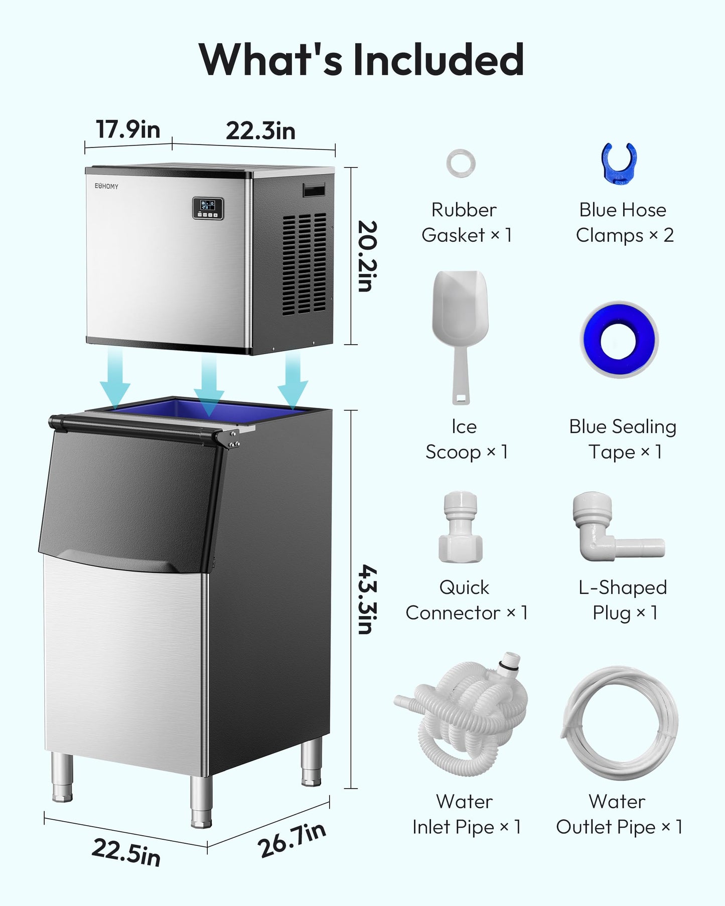 EUHOMY Commercial Ice Maker Machine 400Lbs/24H,ETL Approval, Industrial Ice Machine, 250Lbs Storage, Ice Ready in 11-20min, Stainless Steel Ice Maker for Bar/Cafe/Restaurant/Business